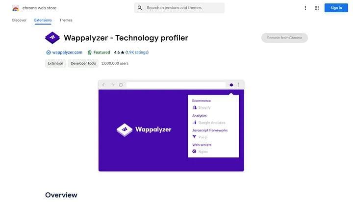 Wappalyzer Extension On Chrome Web Store