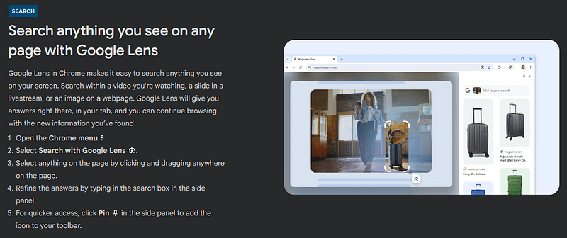 Steps to use Google Lens from your active page