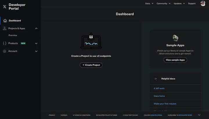 Twitter Developer Portal Dashboard