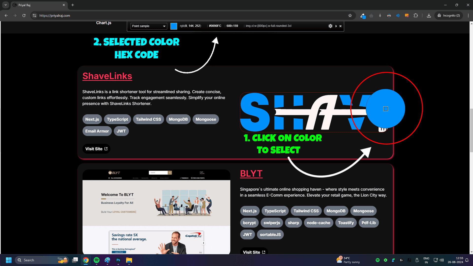 Selecting a color from priyalraj.com