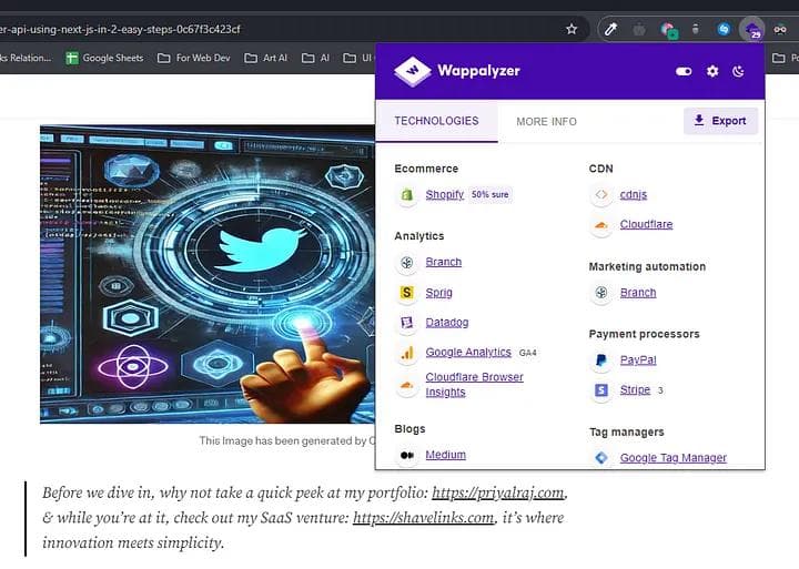 Image showing technologies used by medium.com