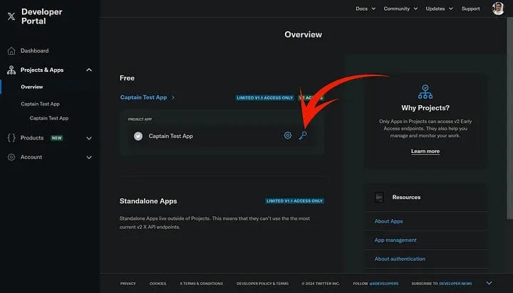 Click on the Key Icon